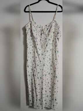 NWT Juniors Wild Fable Linen Blend Floral Sun Dress in Cream and Blue Sz 17